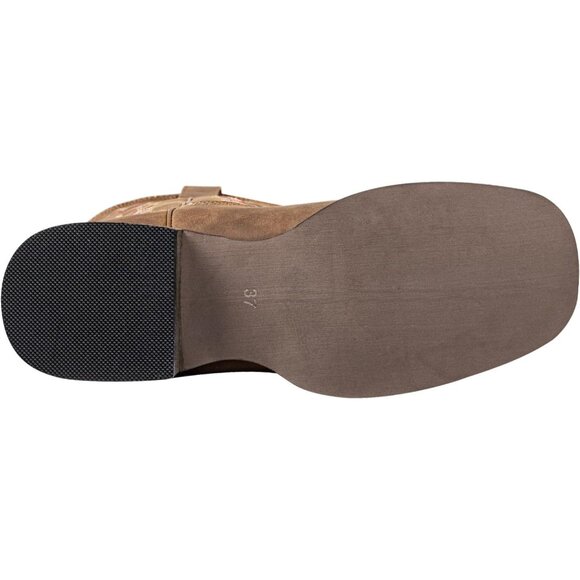 J's.o.l.e Women Brown Cowboy Boot Square Mid Calf Pull On Fashion Embroidered - Picture 7 of 9